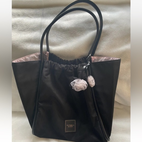 SOLD 🎉HP🎉 Victoria’s Secret Tote Bag Noir Black Shoulder Bag Tulle Satin NWT - Picture 2 of 8
